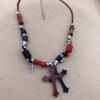Subculture Rock Beaded Necklace Niche Retro Black Red Crossed Pendant Bead Acrylic Necklace Summer Bead Necklace Jewelry