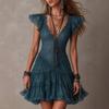  New Cross-border European and American Lace Xiaofei Sleeve Dress Women's Waist Strap Layered, Mesh Cake Skirt