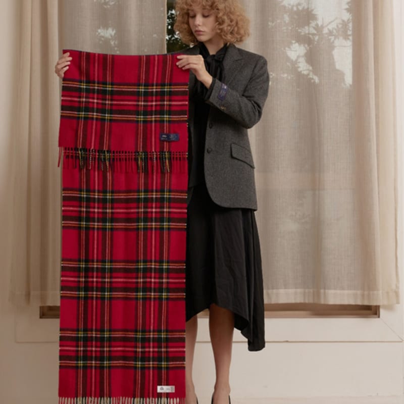 ABRAHAM MOON Merino Wool Shawl Muffler 50cm - Royal Stuart