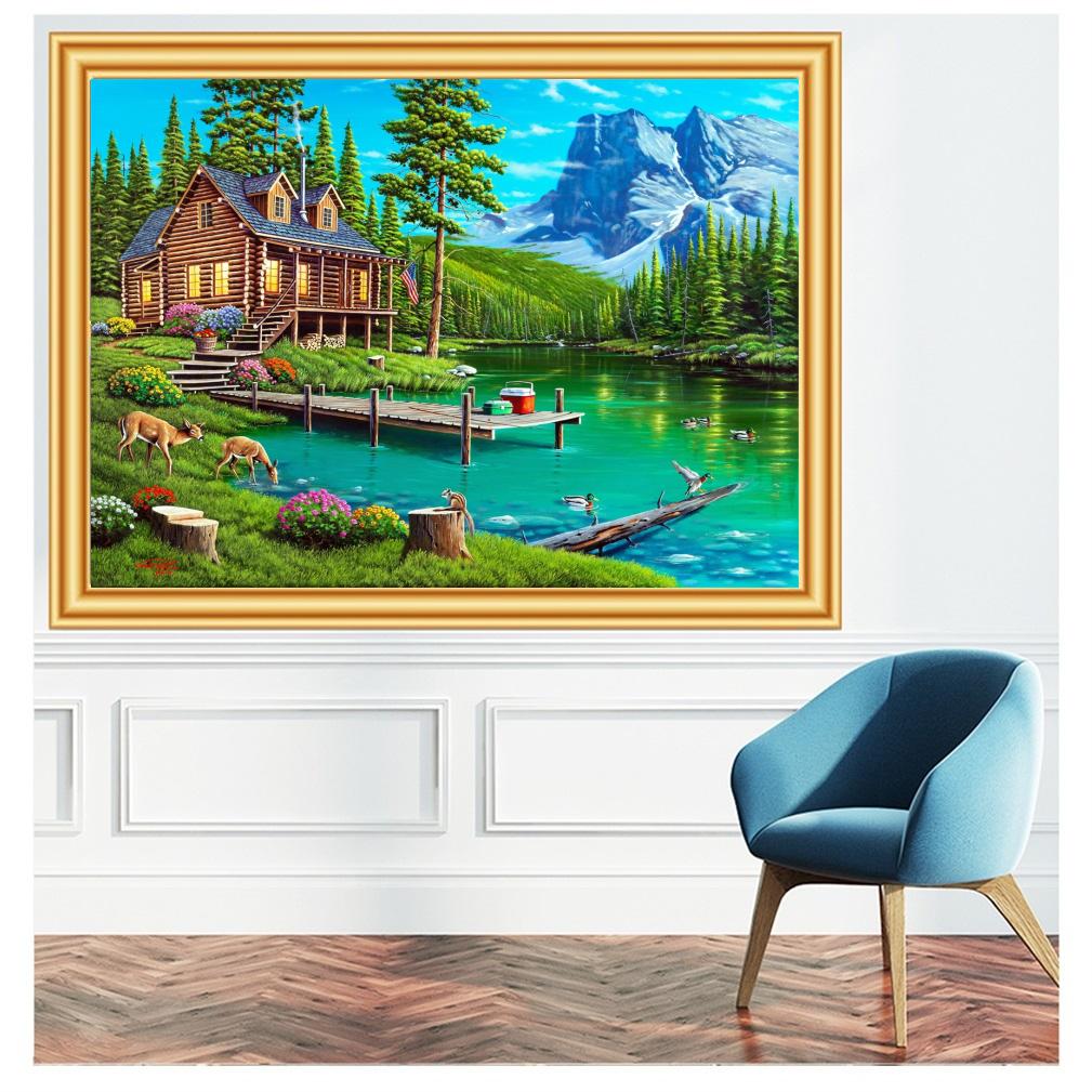 Round Diy Diamond Painting Cross Stitch Craft 5D Handmade Diamond Embroidery Landscape Animals Rhinestone Mosaic Gift Art Home Decoration