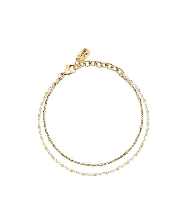 La Petite Story Gold Tone Steel Bracelet With White And Gold Beads LPS05ARR97 For Women