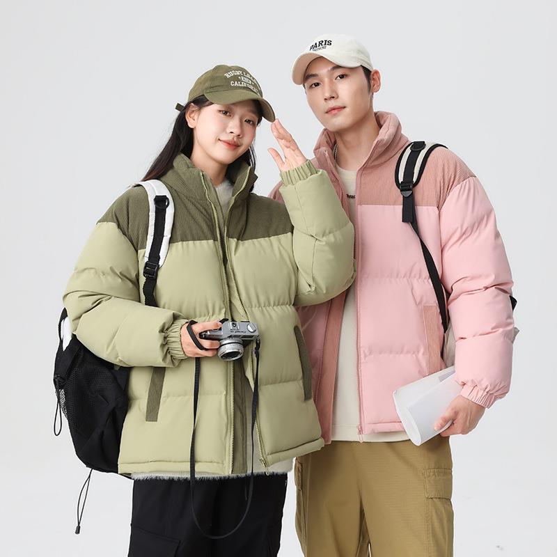 Couple cotton clothes corduroy splicing stand-up collar loose warm cotton clothes casual trendy jacket l