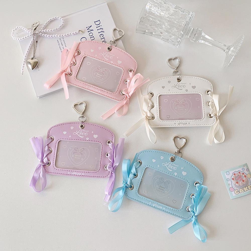 DIY Ballet Ribbon Korean Photocard Holder PU Card Cover Idol Card Display Protector  Girls Gift