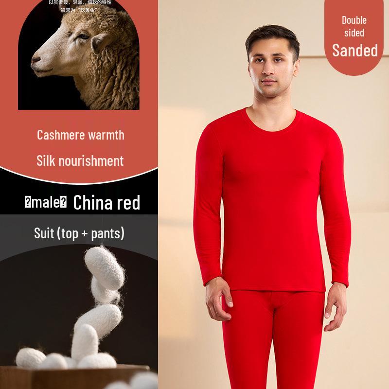 Men's and Women's Plus Velvet Thermal Underwear Set - Cashmere Silk Autumn Winter Base Layer