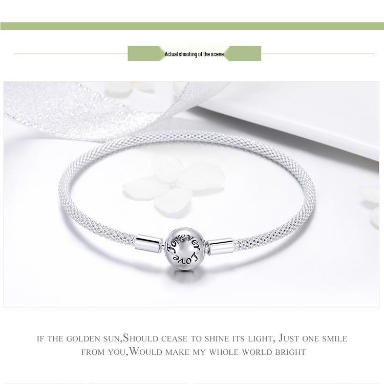 Yinziyun S925 Silver Bracelet for Women - Eternal Love Korean Style, Simple, Fashionable, DIY Basic Design (Model SCB105)