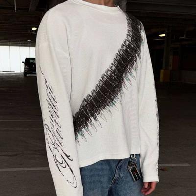 European and American Style Dark Printed Round Neck Long Sleeved Retro Street Trend Pullover Top