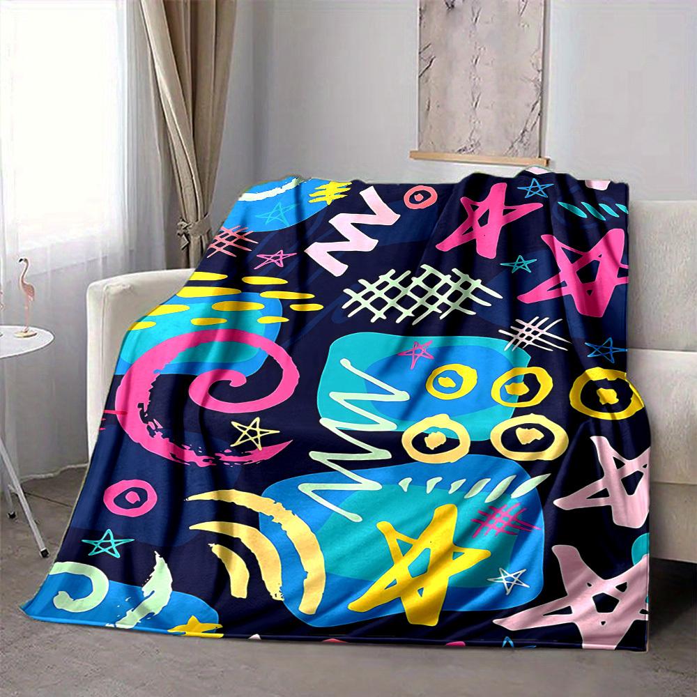 1pc Graffiti Art Blanket, Lightweight Flannel Throw Blanket for Sofa, Bed, Travel, Camping, Living Room, Office, Couch054