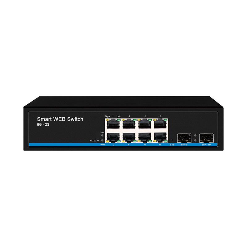Full Gigabit Web-Managed Switch with 2 Optical & 8 Ethernet Ports, VLAN, QoS, Monitoring, Aggregation, Multi-Interface Network Management