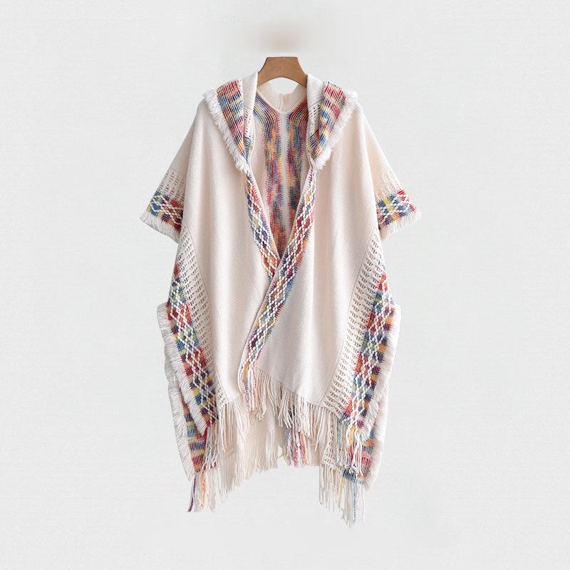 Casual Dark Pattern Hooded Shawl: Versatile, Comfortable, Breathable, Warm, Simple Fashion Scarf-Cape.