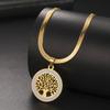 Lemegeton Zircon Tree of Life Necklace for Men Women Stainless Steel Jewelry Round Charm Lucky Accessories Party Family Gifts