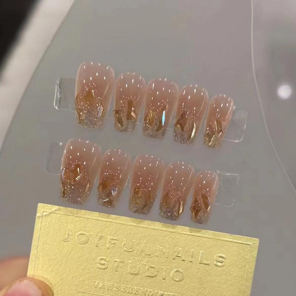 Pure Hand-made Phototherapy Nail Art Champagne Crushed Diamond Wear Nail Finished Product Reusable Nail Art Patch Can Be Detached