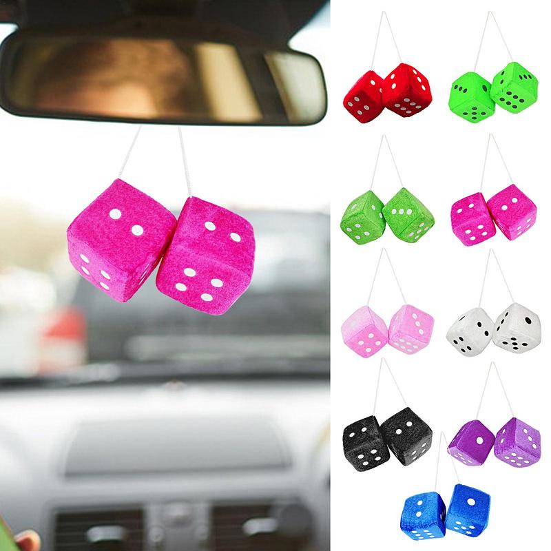 Car Hangable Decoration Fuzzy Dice Auto Rear Mirror Plush Dice Soft Car Charm Interior Ornament Small Decorative for SUV Vehicle
