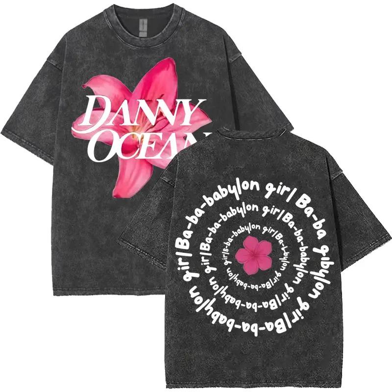 Danny Ocean Rapper Harajuku Style Letter Print Vintage Washed TShirt Unisex Hip Hop YK Loose Casual Crewneck Tee for Teens
