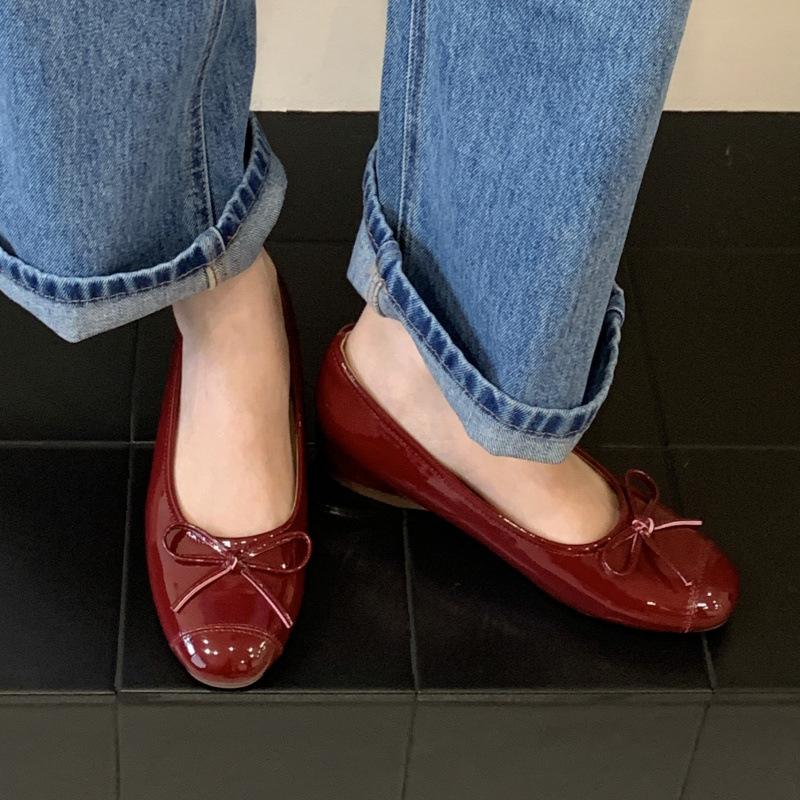 Inner Height Increase Silver Small Single Shoes Women's Shoes Spring and Autumn 2025 Summer French Bow Red Ballet Evening Shoes