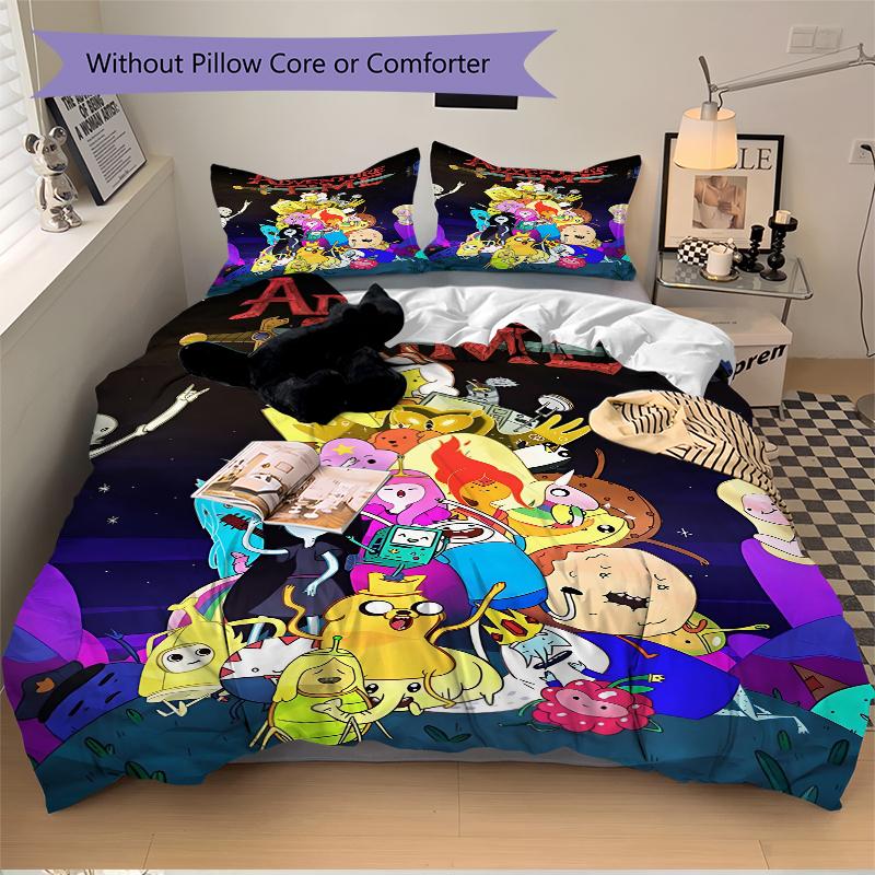3Pcs Adventure Time Characters Bedding Set Soft Fabric Duvet Cover Pillowcases Home Christmas Xmas Halloween Gift 1 Duvet Cover 2 Pillowcase G1190