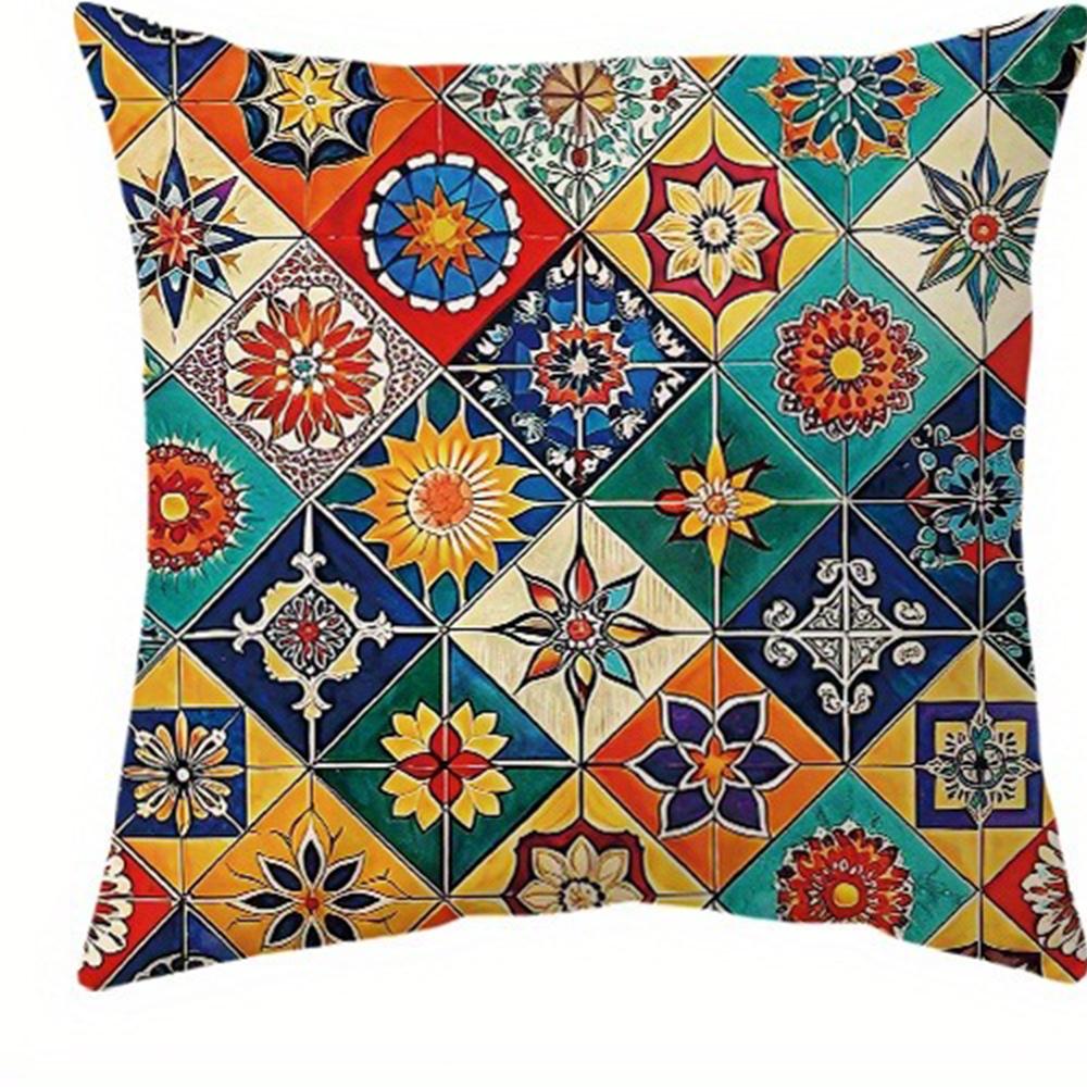 Color - Pop Geometric Floral Pillow CoversLiving Room Sofa Cushion Cover, Soft and Comfortable, Bedroom Room Decoration