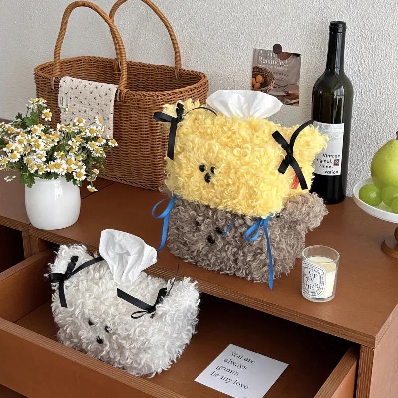 New Cute Plush Dog Tissue Box Creative Paper Box Dormitory Female Home Desktop Paper Drawer Set Living Room Desktop Decoration