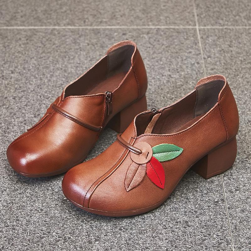 

Autumn Women s Shoes Ethnic Style Cowhide Handmade Single Shoes Soft Bottom Non-slip Leather Shoes 41