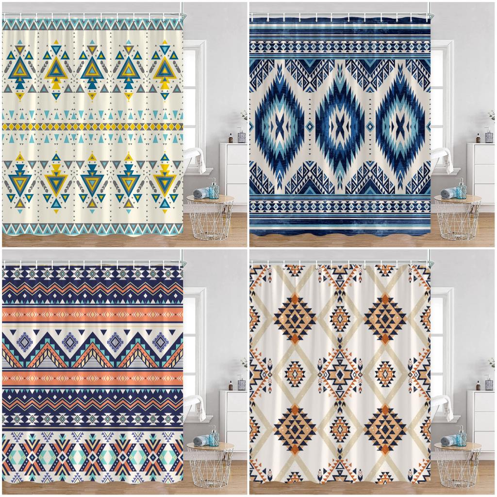 Vintage Bohemian Shower Curtain Boho Pattern Geometric Indian Mandala Style Bathroom Curtains Polyester Fabric Bath Decor