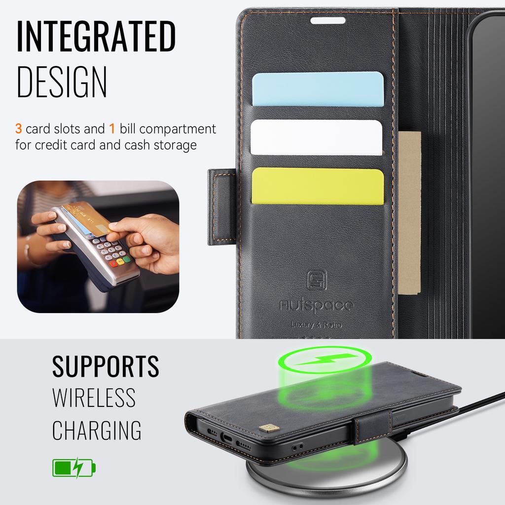 For iPhone 14 Pro Case AUTSPACE A11 RFID Blocking Retro Leather Cell Phone Wallet Cover