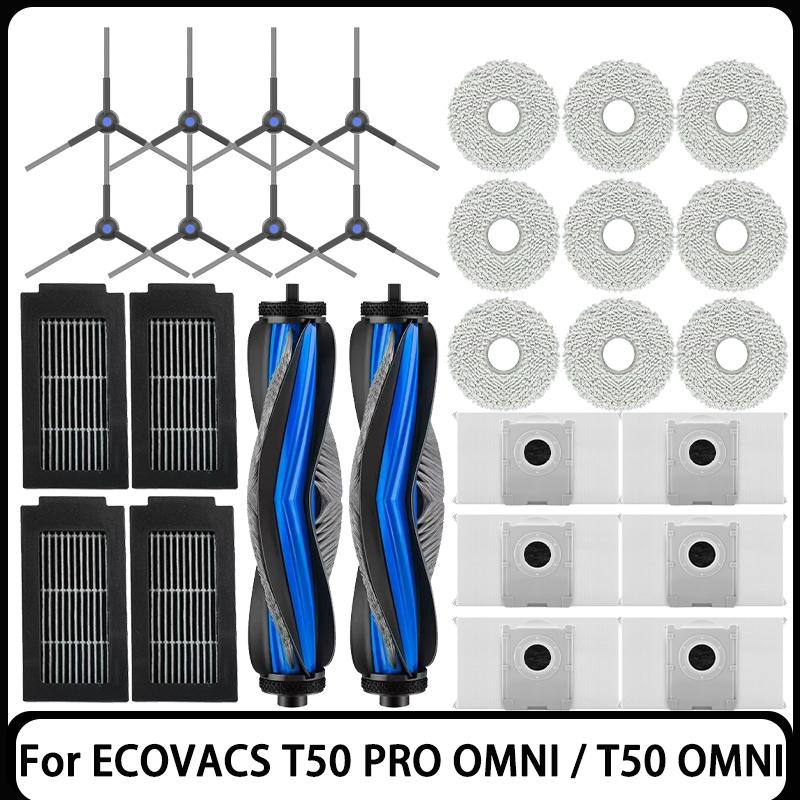 For ECOVACS T50 PRO OMNI / T50 OMNI Robot Vacuum Spare Parts Main Side Brushes Mop Cloths HEPA Filters Dust Bags Accessories