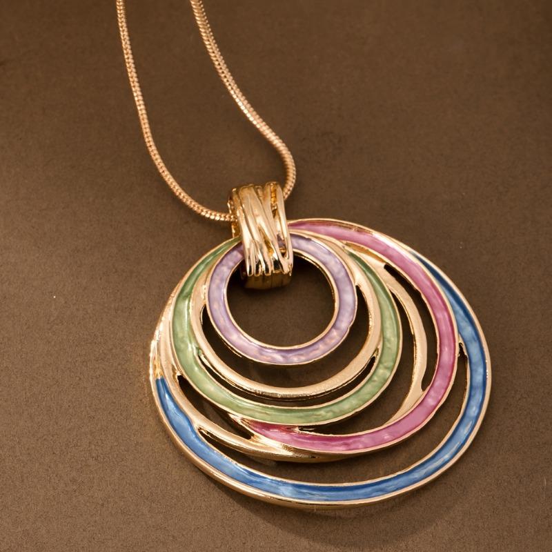 Geometric Oil-Drip Hollow Oval Pendant Necklace - Lightweight Durable Chain, Versatile Women's Jewelry Valentine's Day Gift, Necklace Charms
