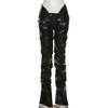 Western Style 2023 Women clothes New Fashion Pleat Pu Imitation Leather Sexy Low Waist Street Shot Straight Casual Trousers