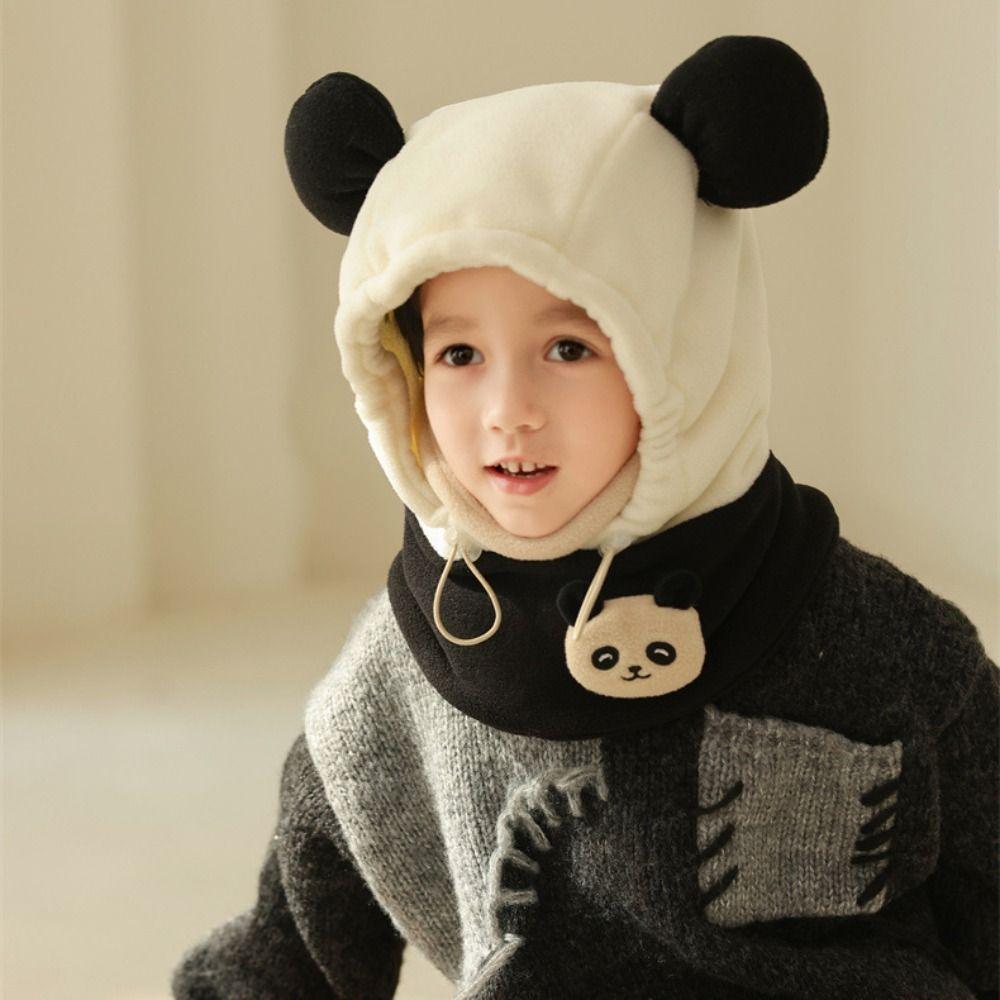 Soft Drawstring Bear Ear Hat Warm Panda Neckerchief Panda Plush Scarf with Face Mask  Streetwear