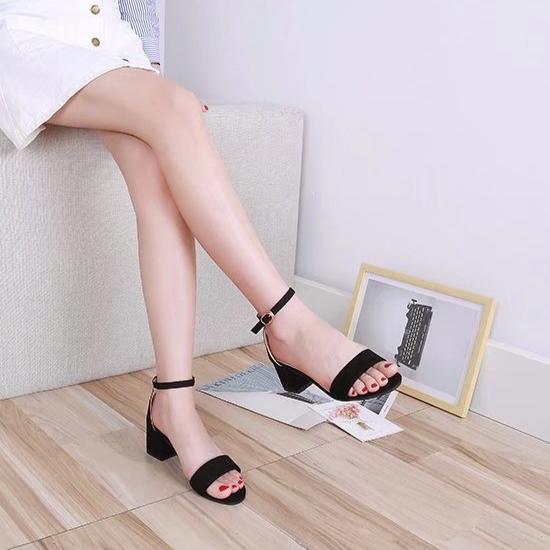 Letní boty na středním podpatku pro ženy, Silné podpatky s odhalenými prsty, Semišové, Sandály s jednou přezkou, Římské boty