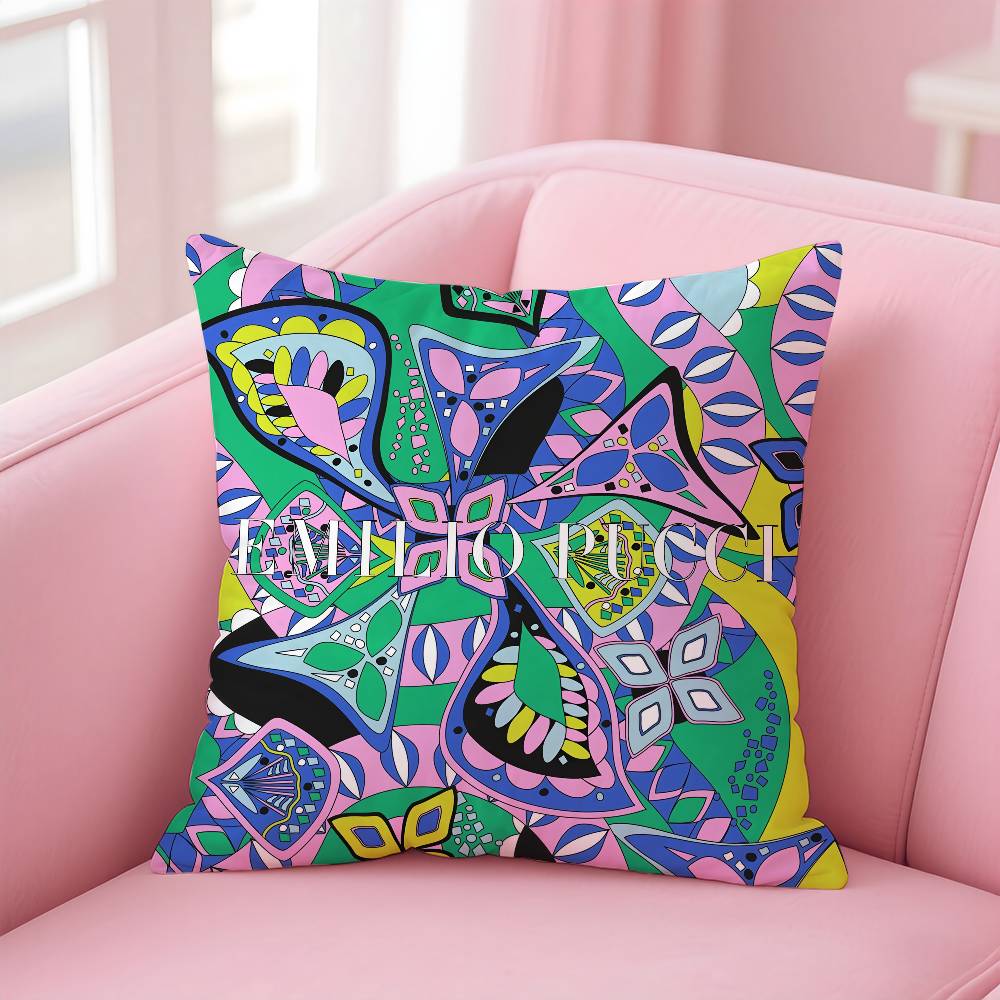 

E-Emilio Logo P-Pucci Pillow Case Safe Custom Photo Pillow, Anti-fade Brushed Fleece Cushion, Maternal & Infant Safe. 16x16in 40x40cm