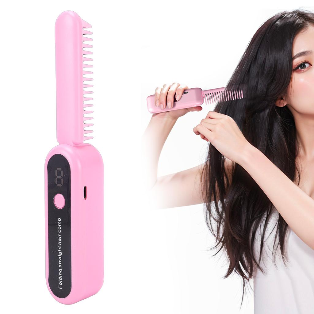 Portable Cordless Anion Hair Straightener Brush Folding Rechargeable 9 Temp Settings Hair Straightener Comb