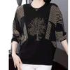 Long Sleeved T-shirt Women Spring Autumn New Loose Fitting Batshirt Mothers Round Collar Bat Sleeve Print Top M-5XL