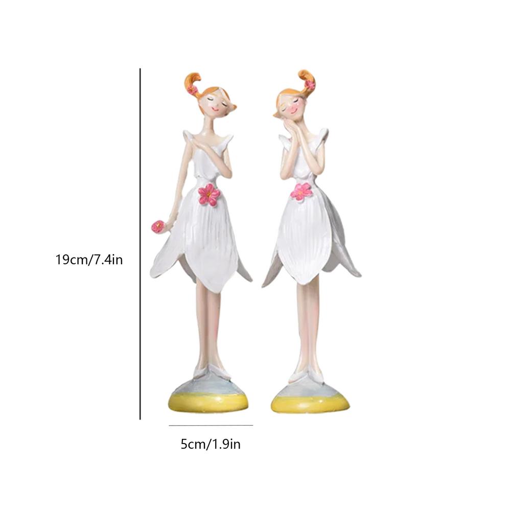 Girl Figurines Decor Resin Craft Statues Sculpture 2Pieces Girl Table Decor Elegant Small Figurines Ornaments Hand-Painted Home
