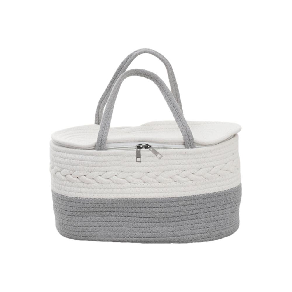 

Cotton Thread Rope Mummy Handbag Divided Into Compartments Baby Diaper Bag Picnic белый/серый
