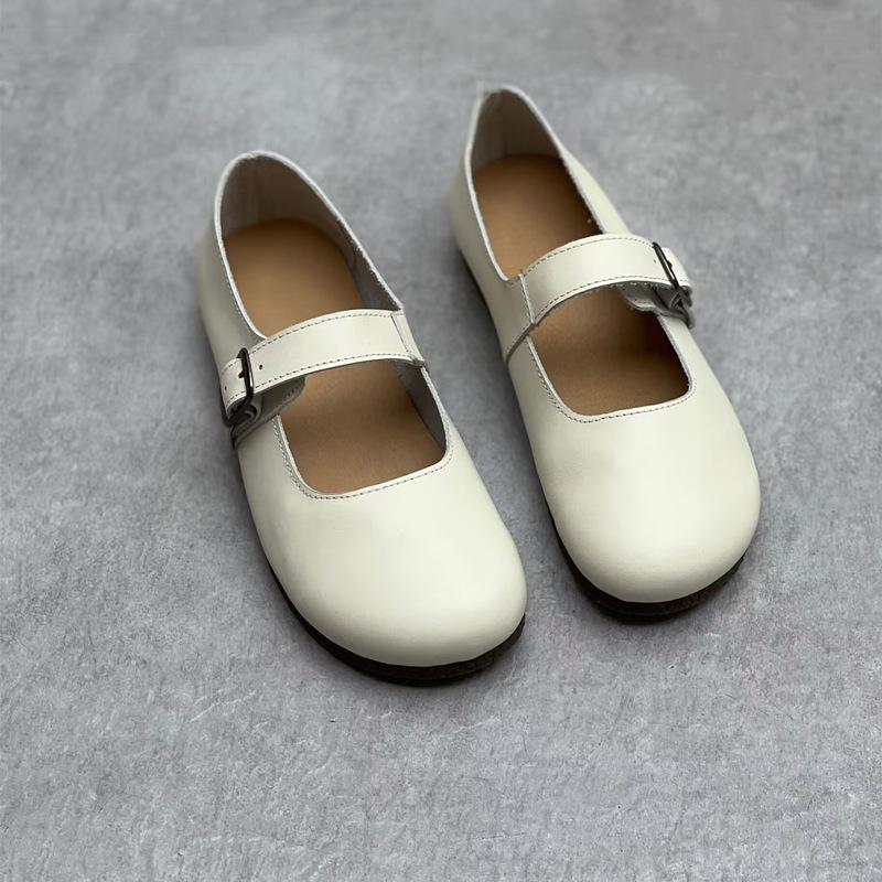 Johnature Ręcznie robione, oryginalne, skórzane, płaskie buty, miękka podeszwa, okrągły nosek, codzienne, uniwersalne buty damskie