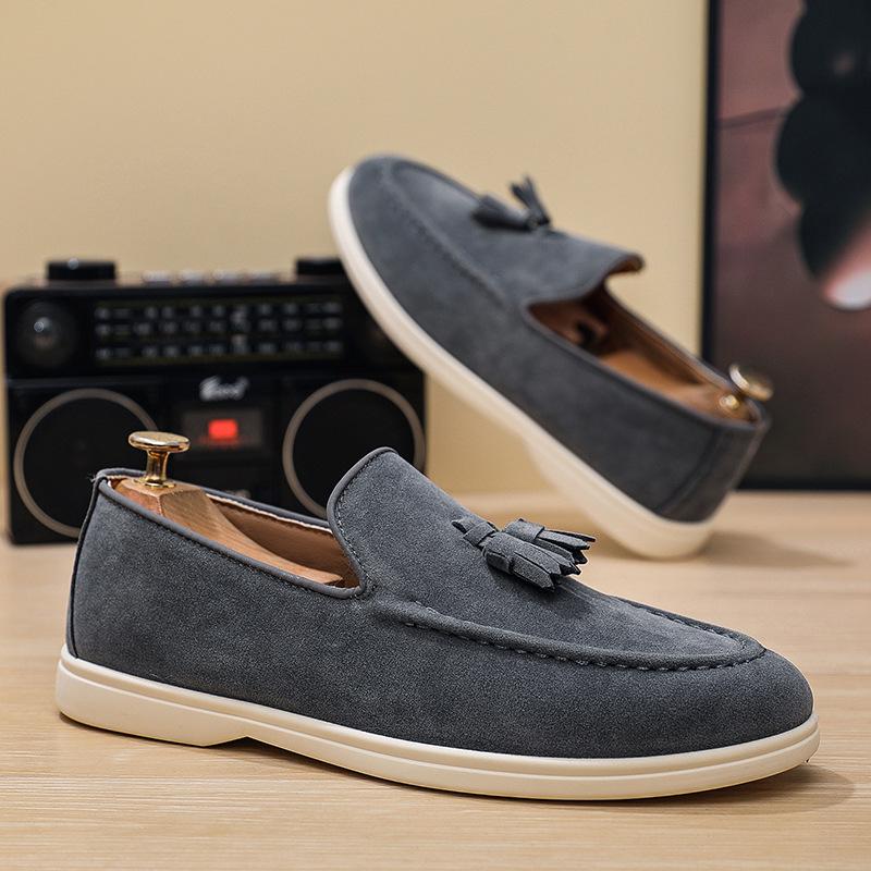Autumn Men Flat Loafers 2025 Frosted Suede Flat Shoes Comfortable Non Slip Fashion Loafers Lightweight Outdoor Casual Shoes