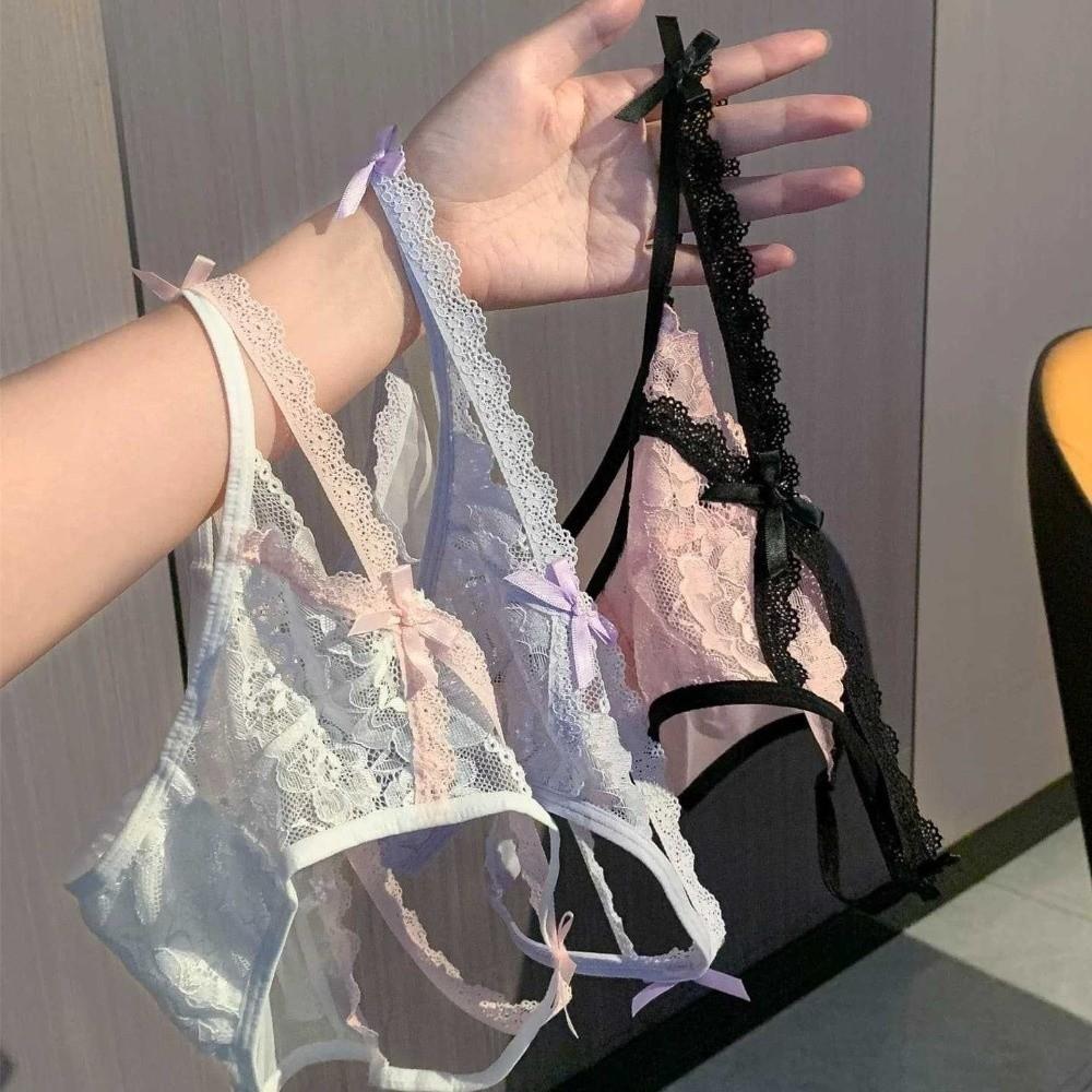 Seamless French Style Briefs Transparent Women Underwear Thin Strap Lace Flower Panties  Girl