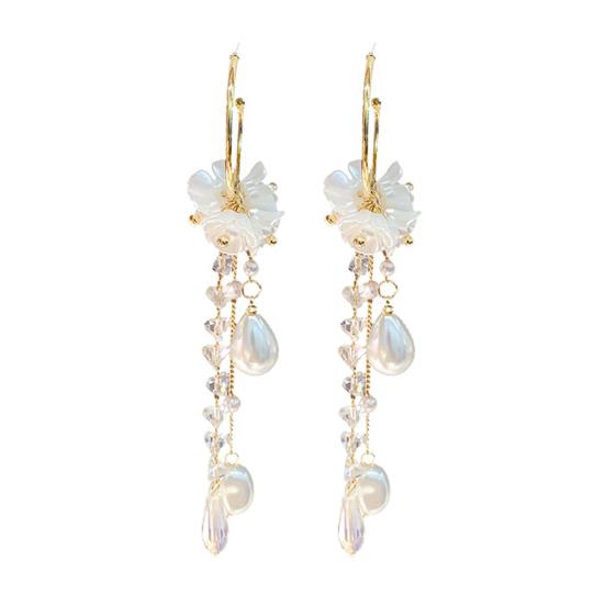 1 Pair Lady Dangle Earrings Imitation Pearl Rhinestone Durable Flower Tassel Luxury Drop Earrings