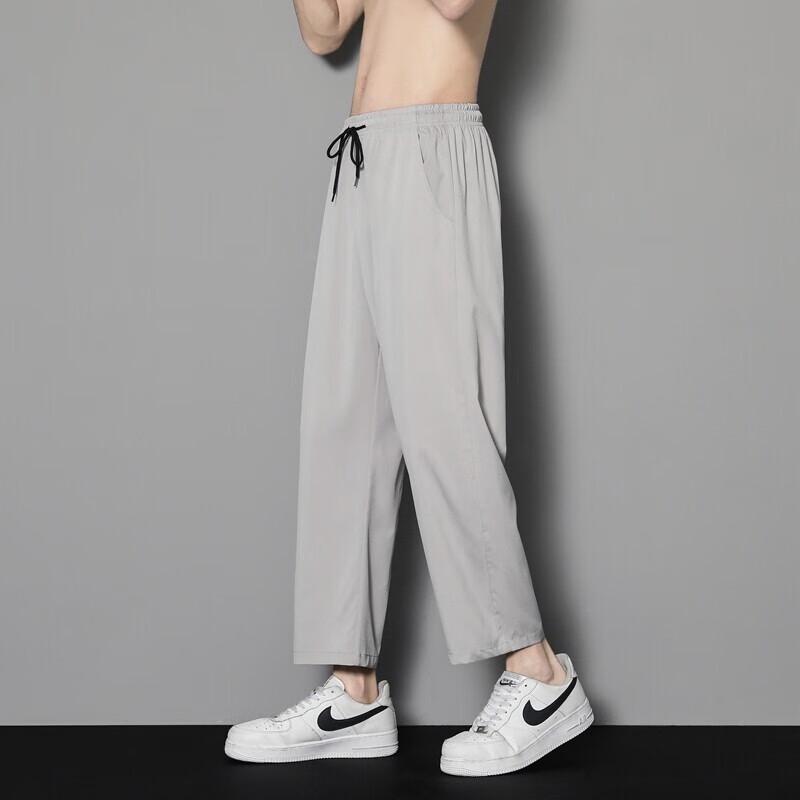 Men s Summer Ice Silk Loose Straight-Leg Casual Trousers M