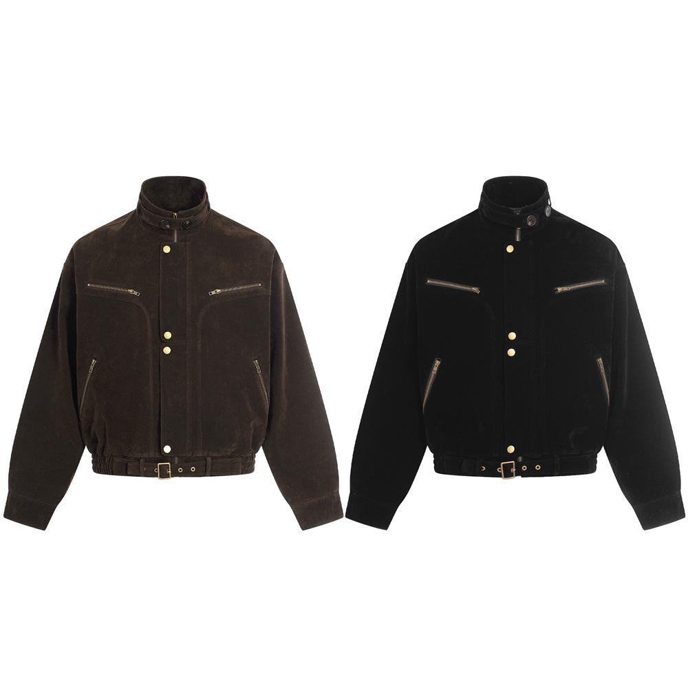 Men's Retro Stand Collar Patchwork Jacket with Multi-Pockets - Trendy and Loose-Fit