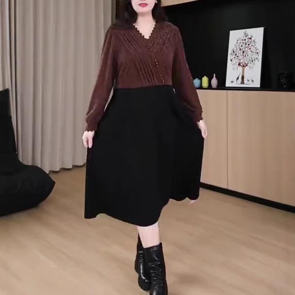 Spring Korean Plush Loose Plus Size Influencer Dress for Middle-Aged Women