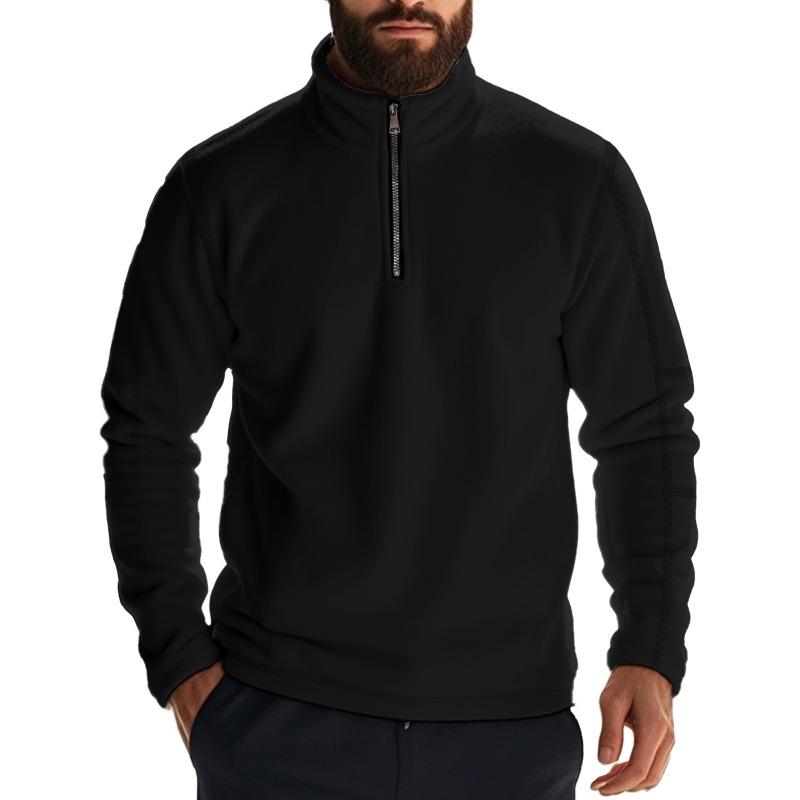 American Style Men Heavyweight Polar Fleece Outdoor Long Sleeve Stand Collar Zip Bottoming Sweatshirt