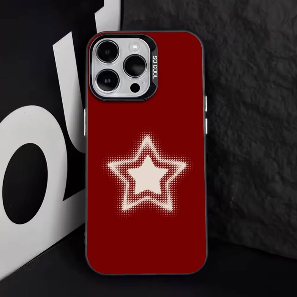 Minimalistischer Roter Stern Handyhülle Für iPhone 17,16,15,14,13,12,11 Plus,Pro Max,XS,Bunte Silber Schwarz Hülle