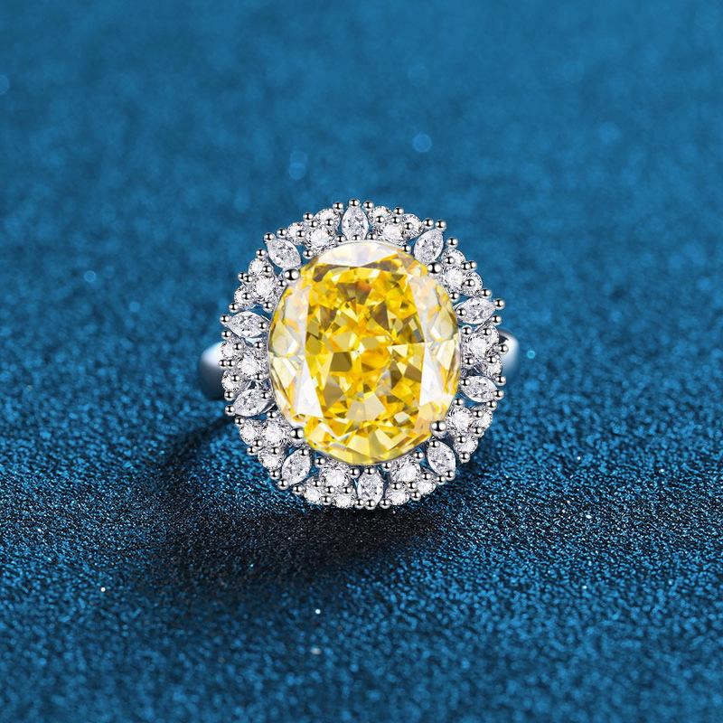 S925 Sterling Silver Women's Ring with Blue, Red, and Yellow Gemstones - 10 Carat Full Diamond Design.