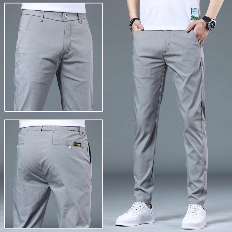 

Мужские узкие прямые летние повседневные брюки из ледяного шелка — дышащие, эластичные, модные, универсальные, приятные на ощупь 28