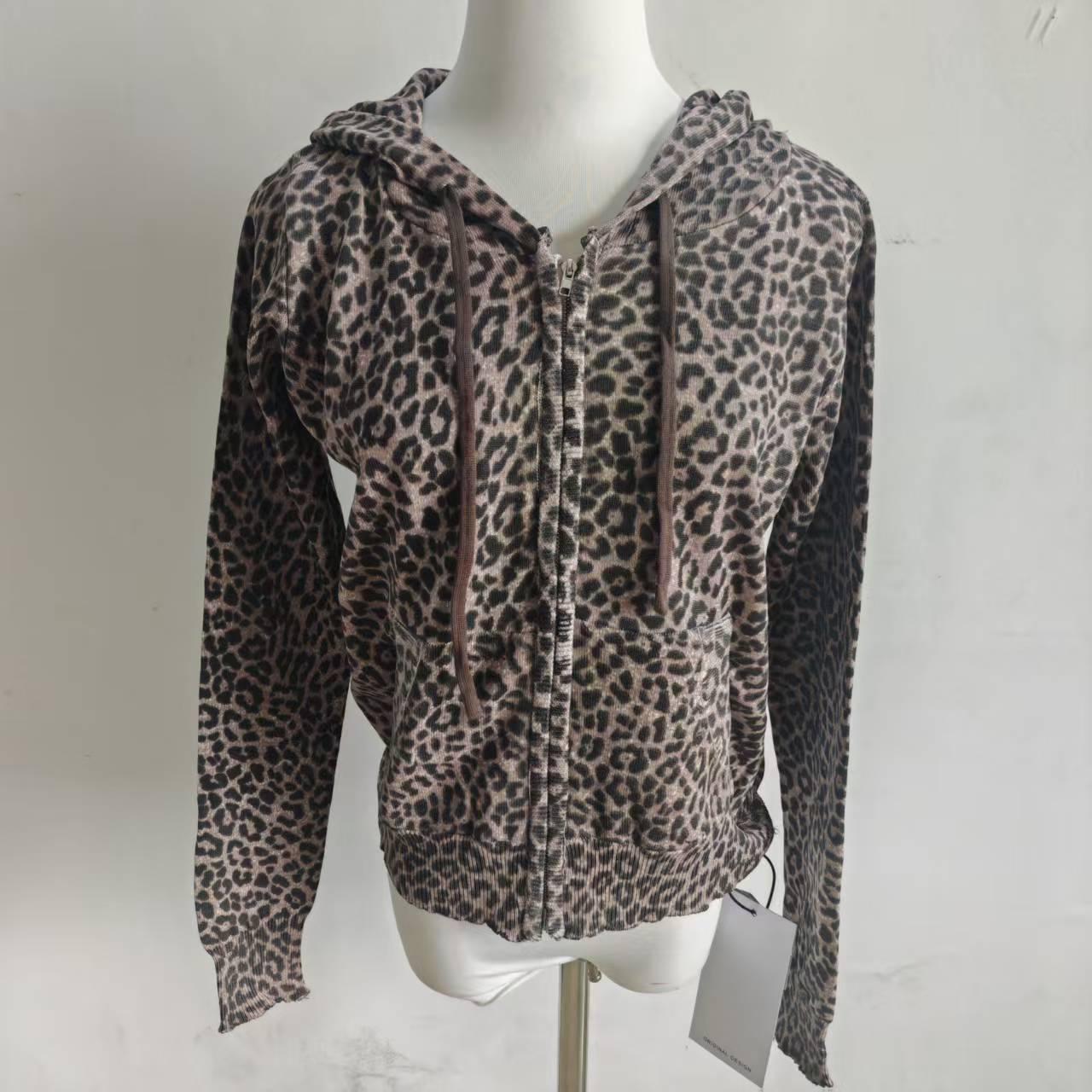 

Leopard Print Hoodie Jacket - Zhao Lusi Style, Women s Spring Hot Girl Casual Slim Short Top L