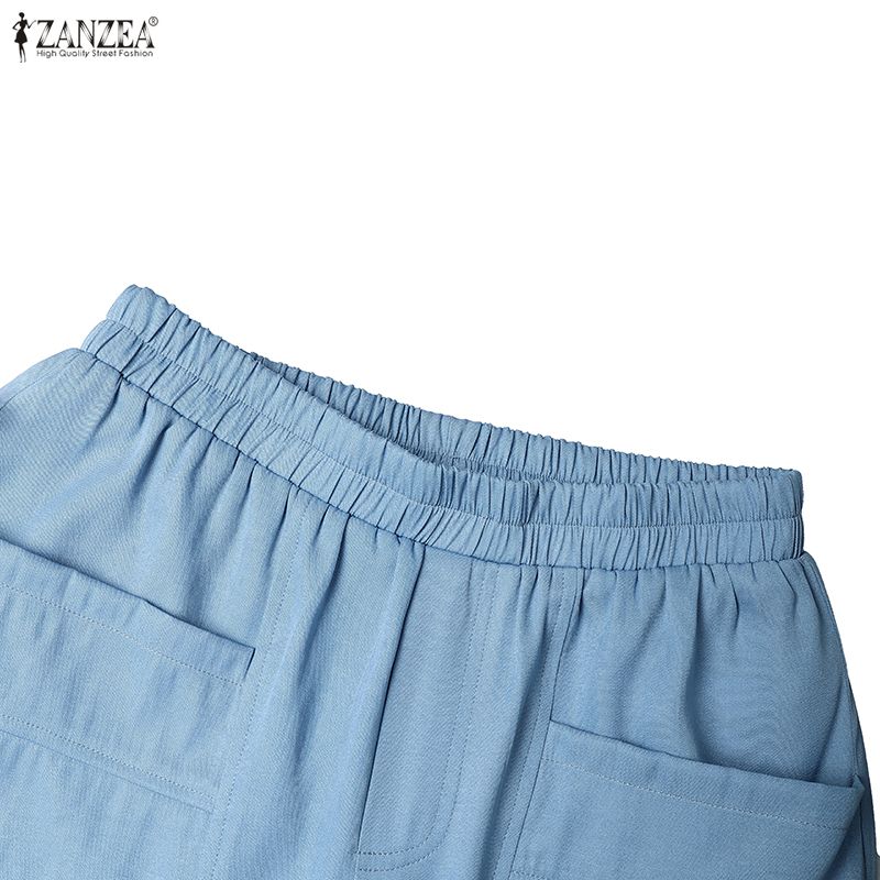ZANZEA Women Casual Elastic Waist Loose Summer Croppe Pants