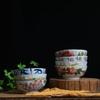New Chinese Retro Handmade Luohan Bowl Rice Bowl High Temperature Underglaze Color Hand Painted Simple Tableware Set