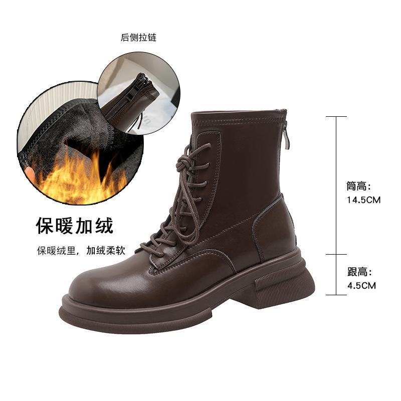 

2025 новые мартинсы на толстой подошве, внутренняя высота увеличивает эластичность, кожаные тонкие ботинки, женские ботинки на толстом каблуке со шнуровкой, короткие ботинки, бархатные женские ботинки 40