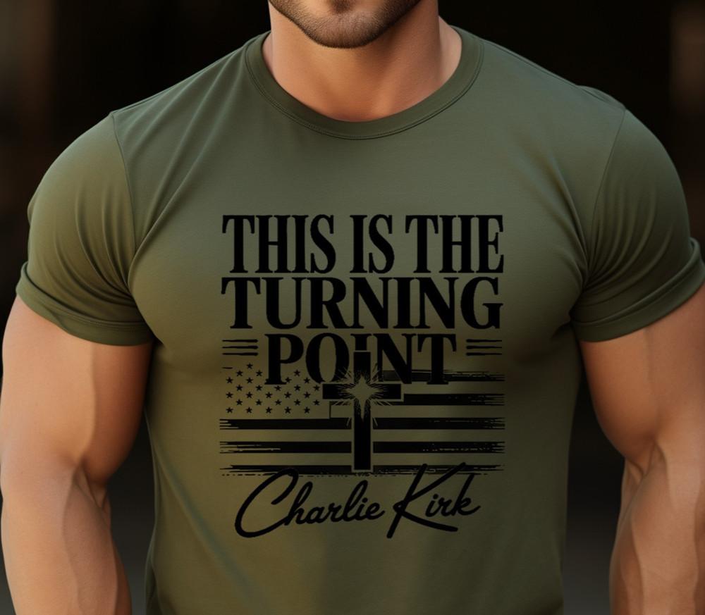 

Charlie Kirk Turning Point USA American Flag Christian Patriotic T Shirt M
